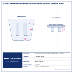 Plan technique coté – Patin diamant pour ponceuse de sol Schwamborn Montgascon® – grain 40, liant dur, rouge