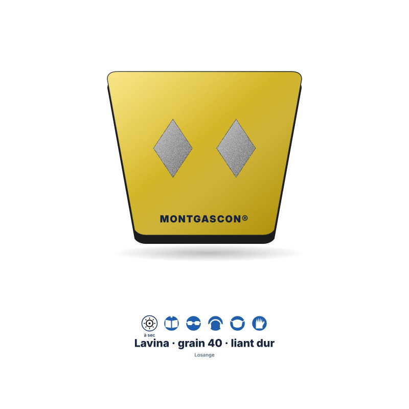 Patin diamant à fixation Lavina Montgascon® – Losange, grain 40, liant dur, jaune