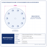 Plan technique coté – Plateau de ponçage PCD Ø 250 mm Montgascon® – 12 PCD avec segments d'appui, or, rotation droite