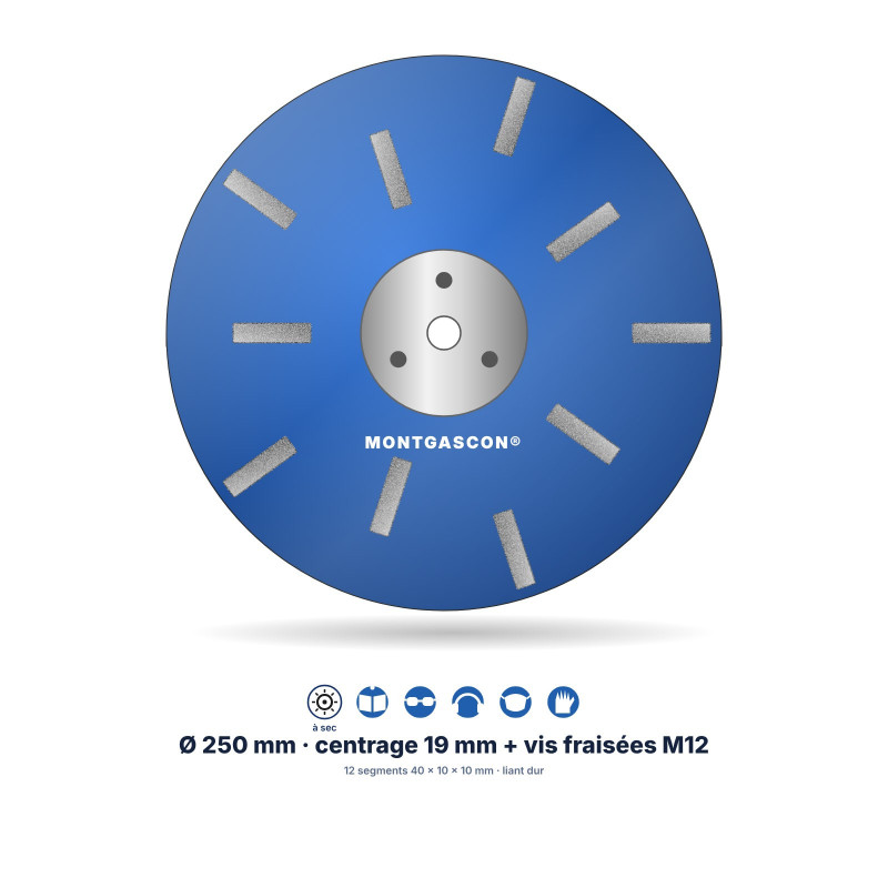 Plateau de ponçage diamant Ø 250 mm Montgascon® – liant dur, bleu