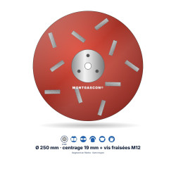 Plateau de ponçage diamant Étoile Ø 250 mm Montgascon® – Segment en flèche, liant moyen, rouge