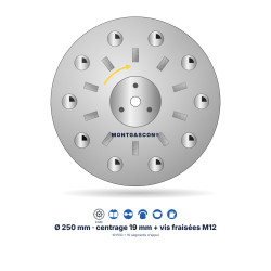 Plateau de ponçage PCD Étoile Ø 250 mm Montgascon® – 10 PCD + 10 segments d'appui, argent, rotation droite
