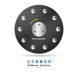 Plateau de ponçage PCD Ø 300 mm Montgascon® – 10 PCD 1/4, noir, rotation droite
