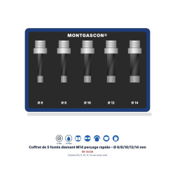 Coffret de 5 forets diamant M14 Montgascon® perçage rapide – Ø 6/8/10/12/14 mm