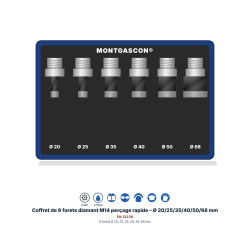 Coffret de 6 forets diamant M14 Montgascon® perçage rapide – Ø 20/25/35/40/50/68 mm