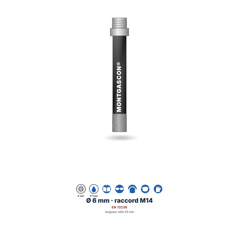 Foret diamant M14 Montgascon® à sec grès cérame Ø 6 mm