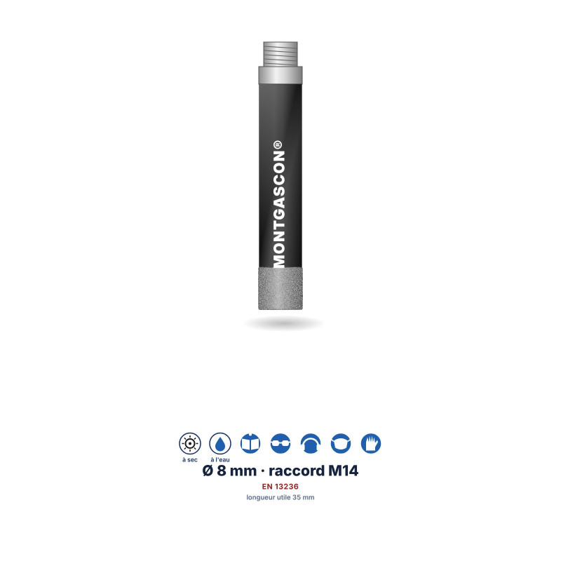 Foret diamant M14 Montgascon® à sec grès cérame Ø 8 mm