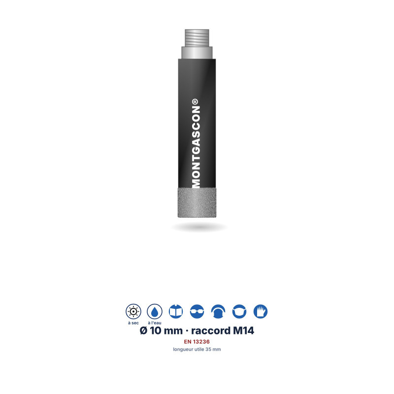 Foret diamant M14 Montgascon® à sec grès cérame Ø 10 mm