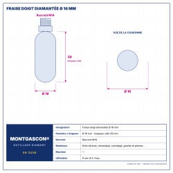 Plan technique coté – Fraise doigt diamantée Montgascon® Ø 16 mm
