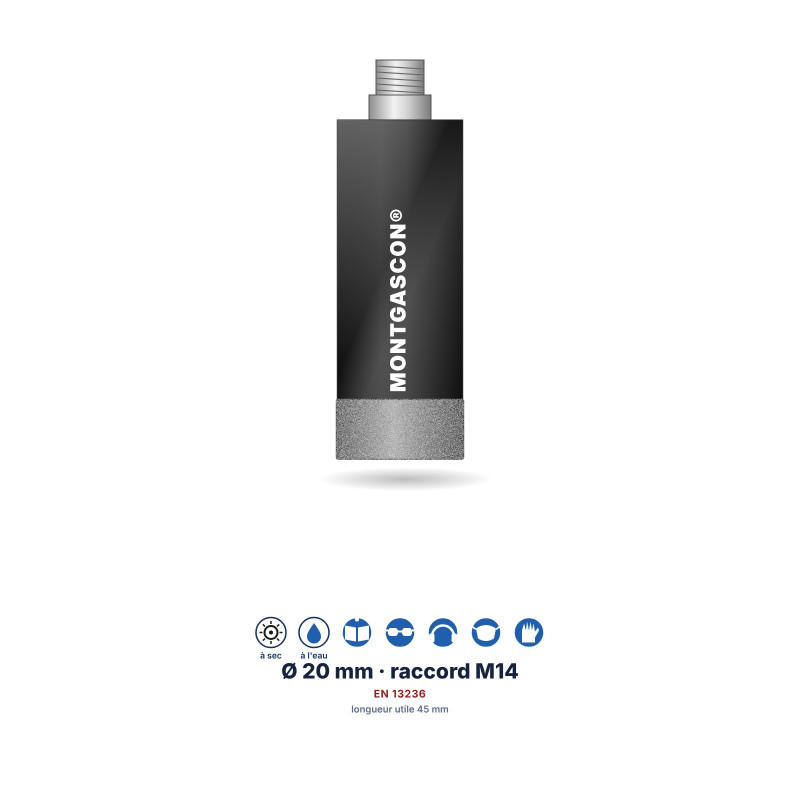 Foret diamant M14 Montgascon® à sec grès cérame et granit Ø 20 mm