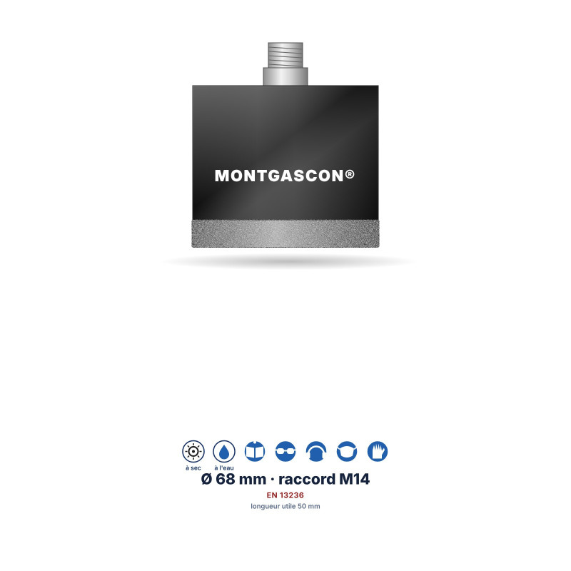 Foret diamant M14 Montgascon® à sec grès cérame et granit Ø 68 mm