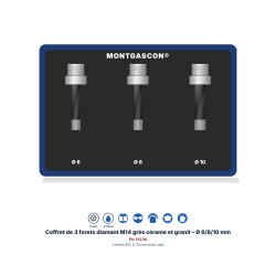 Coffret de 3 forets diamant M14 Montgascon® grès cérame et granit – Ø 6/8/10 mm