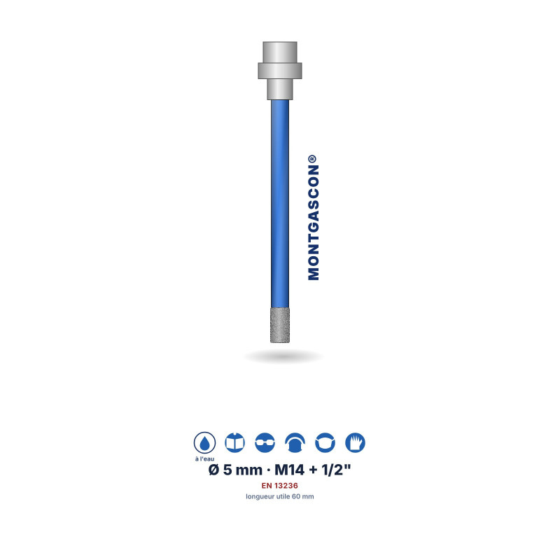 Foret diamant à l'eau Montgascon® carrelage et granit Ø 5 mm – M14 + 1/2"