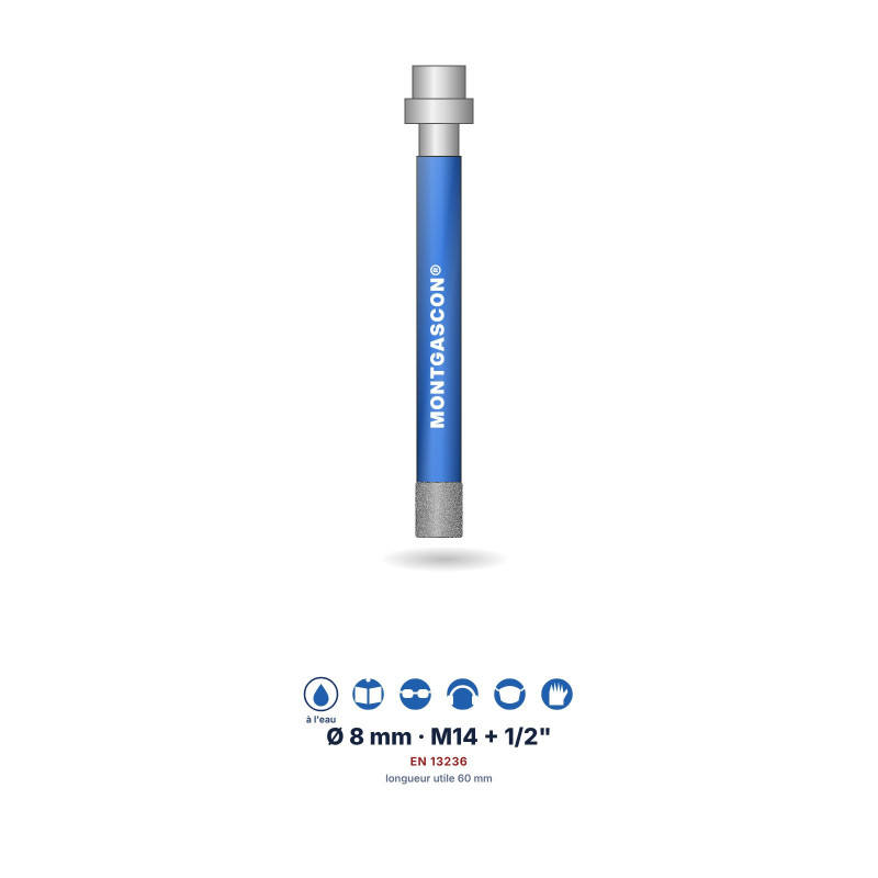 Foret diamant à l'eau Montgascon® carrelage et granit Ø 8 mm – M14 + 1/2"