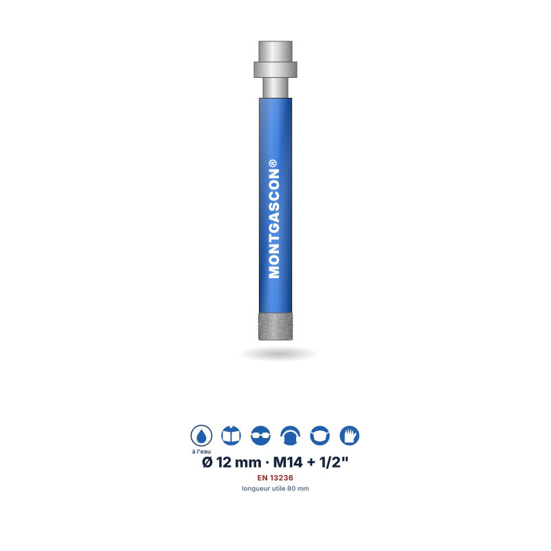 Foret diamant à l'eau Montgascon® carrelage et granit Ø 12 mm – M14 + 1/2"