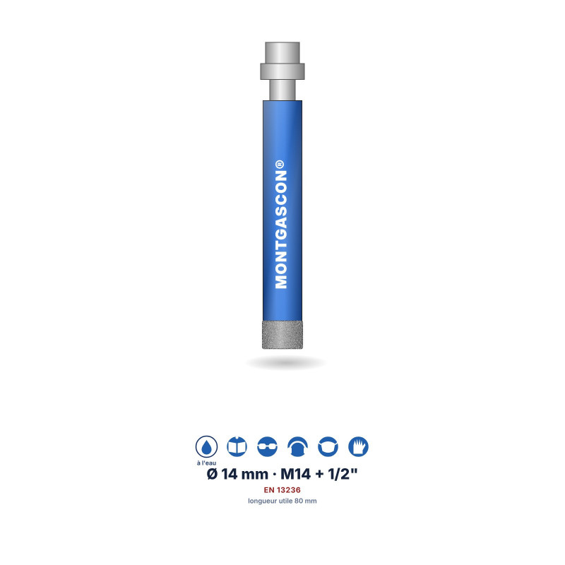 Foret diamant à l'eau Montgascon® carrelage et granit Ø 14 mm – M14 + 1/2"