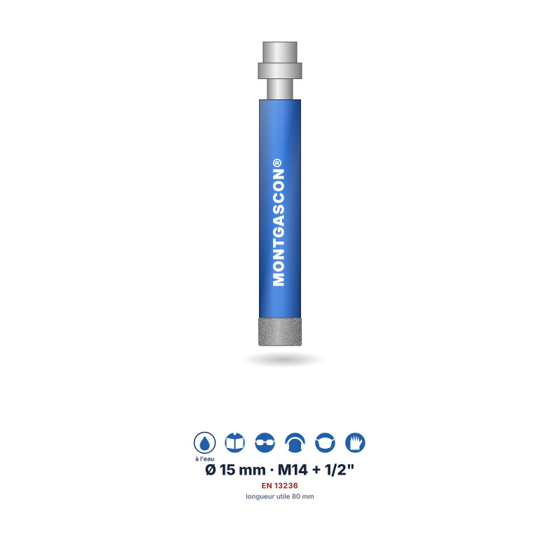 Foret diamant à l'eau Montgascon® carrelage et granit Ø 15 mm – M14 + 1/2"