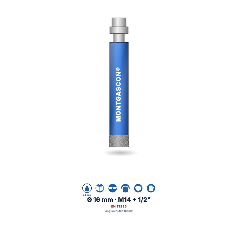 Foret diamant à l'eau Montgascon® carrelage et granit Ø 16 mm – M14 + 1/2"