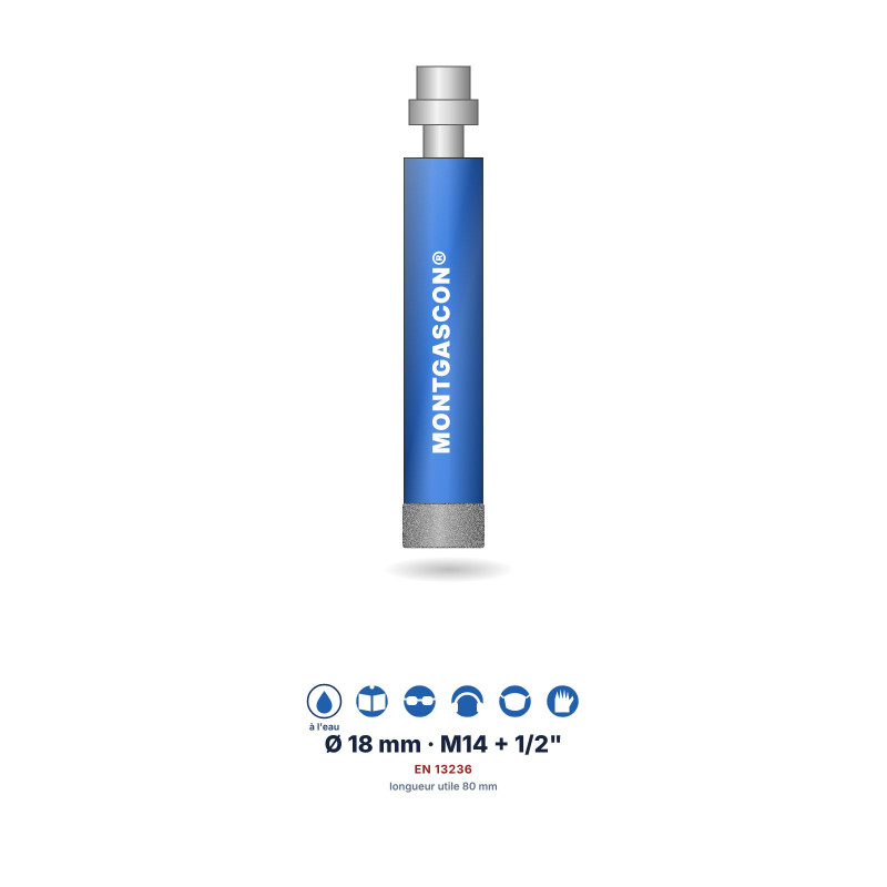 Foret diamant à l'eau Montgascon® carrelage et granit Ø 18 mm – M14 + 1/2"