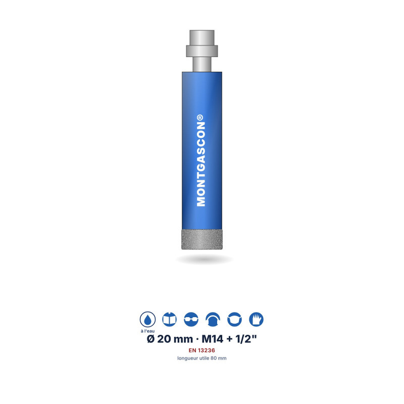 Foret diamant à l'eau Montgascon® carrelage et granit Ø 20 mm – M14 + 1/2"