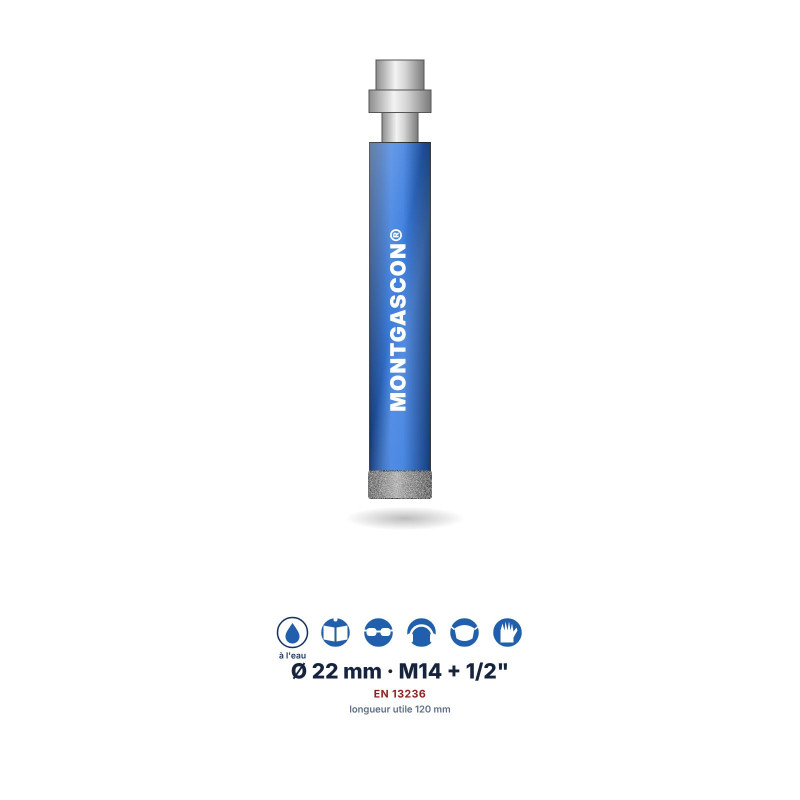 Foret diamant à l'eau Montgascon® carrelage et granit Ø 22 mm – M14 + 1/2"