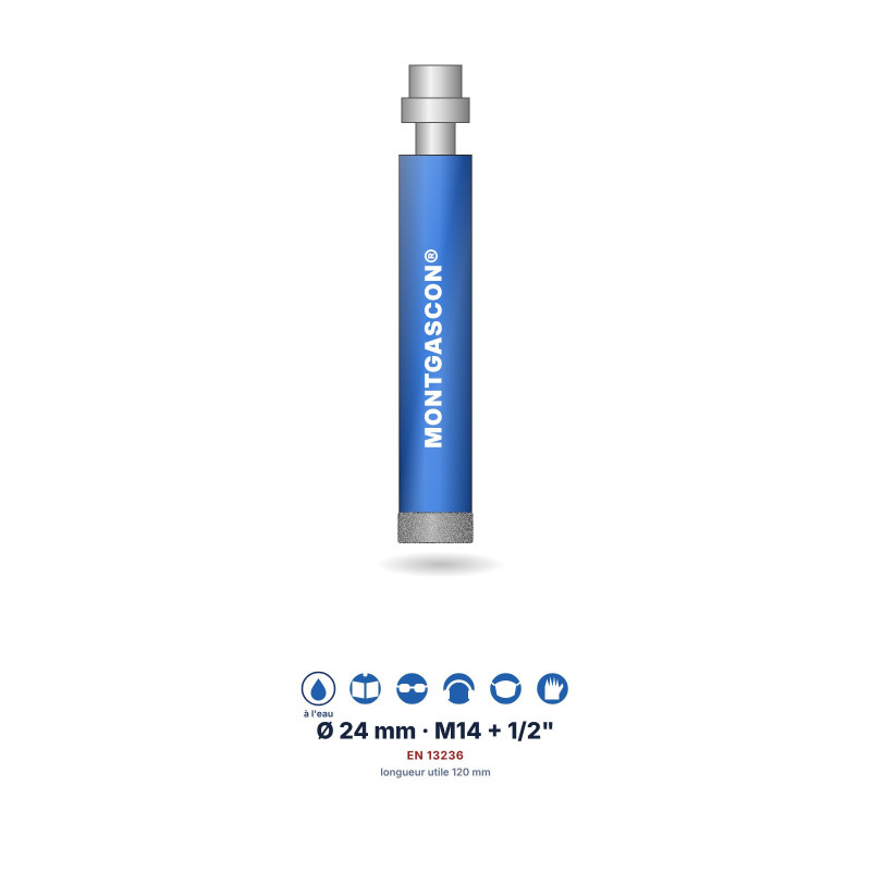 Foret diamant à l'eau Montgascon® carrelage et granit Ø 24 mm – M14 + 1/2"