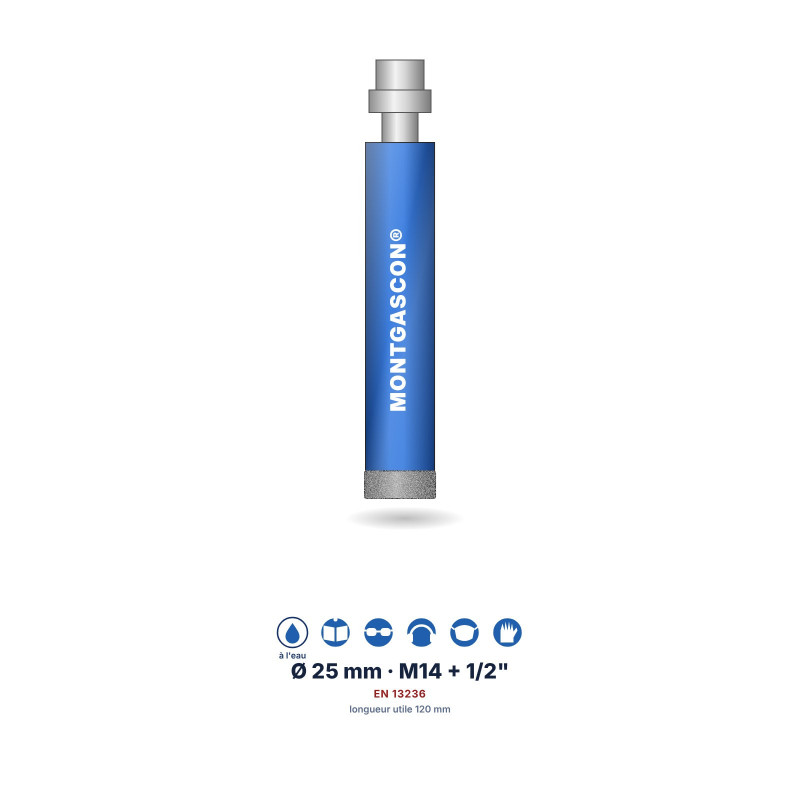 Foret diamant à l'eau Montgascon® carrelage et granit Ø 25 mm – M14 + 1/2"