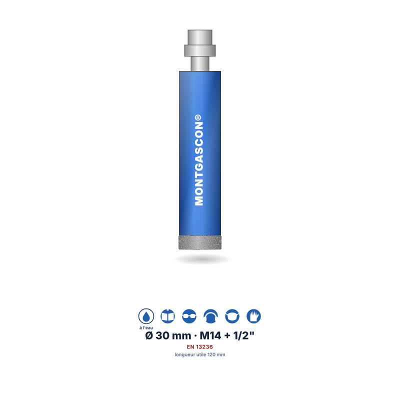 Foret diamant à l'eau Montgascon® carrelage et granit Ø 30 mm – M14 + 1/2"