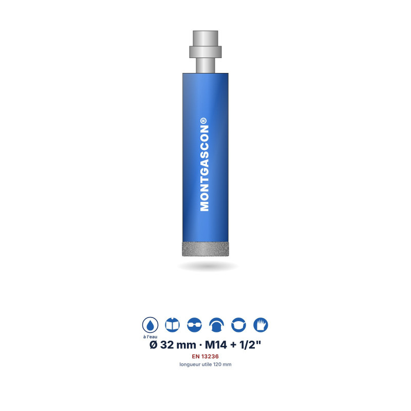 Foret diamant à l'eau Montgascon® carrelage et granit Ø 32 mm – M14 + 1/2"