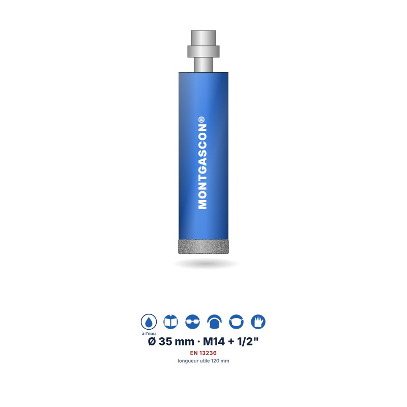 Foret diamant à l'eau Montgascon® carrelage et granit Ø 35 mm – M14 + 1/2"
