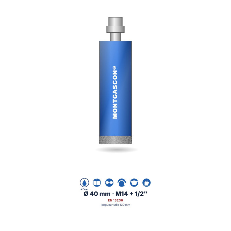 Foret diamant à l'eau Montgascon® carrelage et granit Ø 40 mm – M14 + 1/2"
