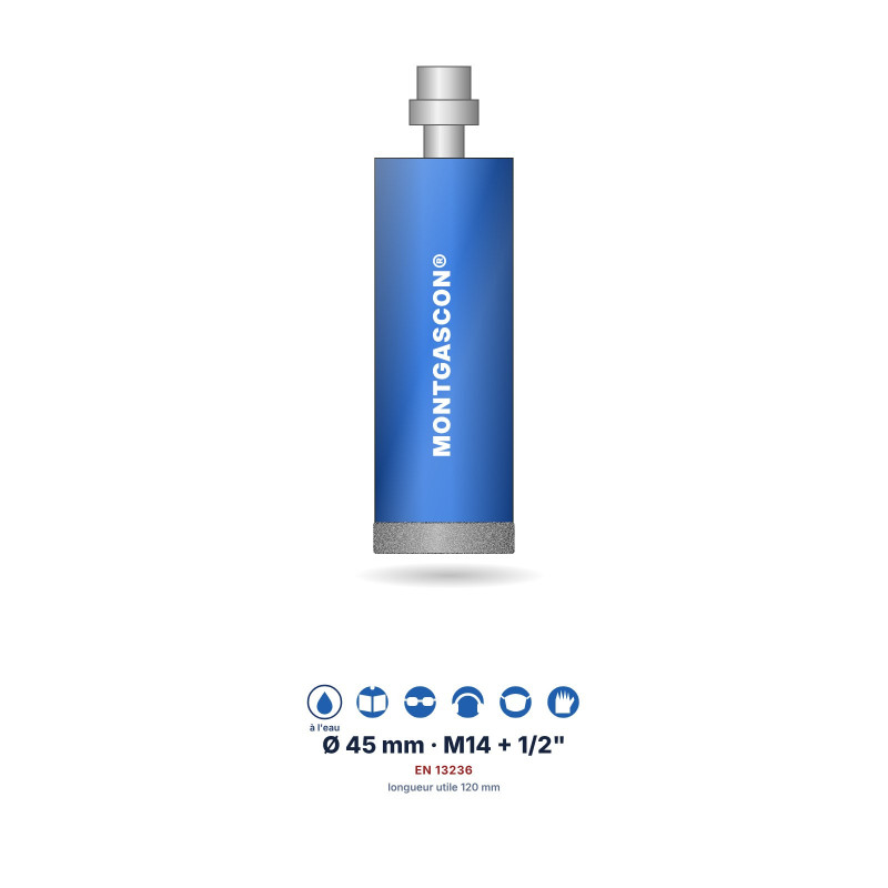 Foret diamant à l'eau Montgascon® carrelage et granit Ø 45 mm – M14 + 1/2"