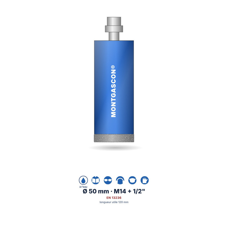 Foret diamant à l'eau Montgascon® carrelage et granit Ø 50 mm – M14 + 1/2"