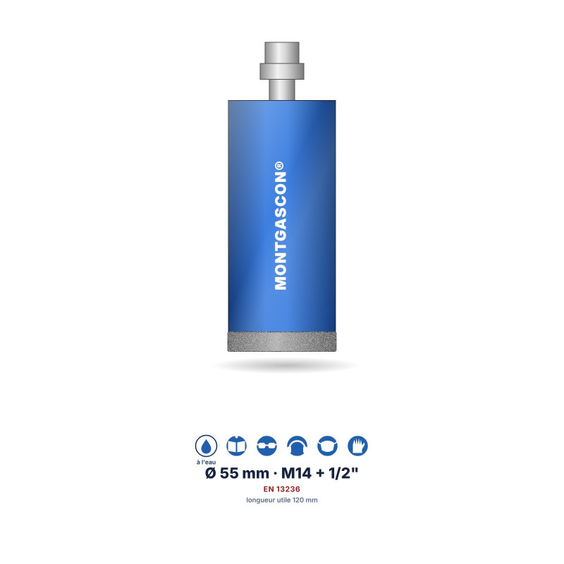 Foret diamant à l'eau Montgascon® carrelage et granit Ø 55 mm – M14 + 1/2"