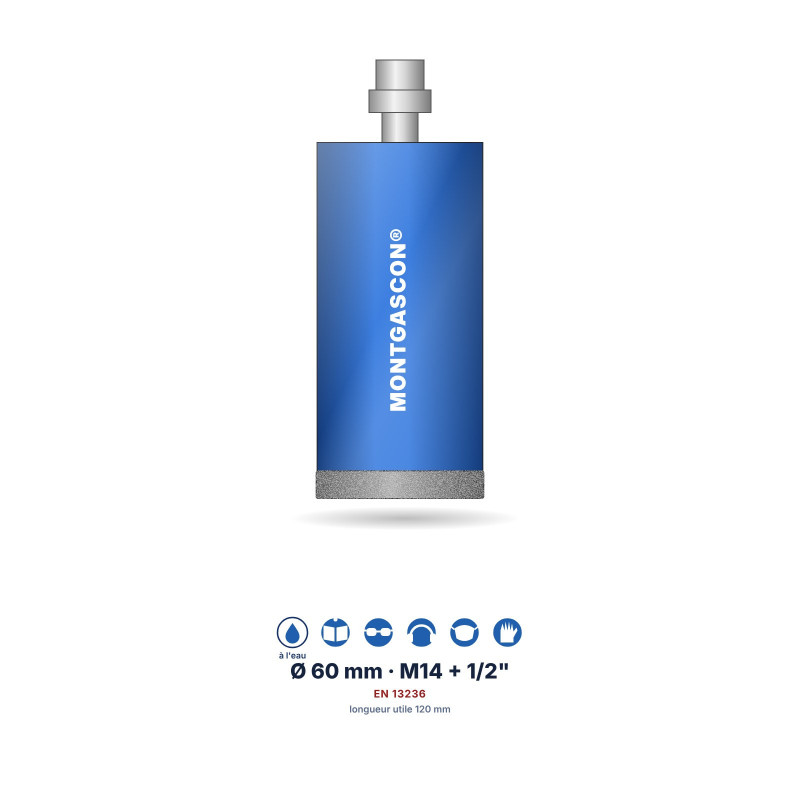 Foret diamant à l'eau Montgascon® carrelage et granit Ø 60 mm – M14 + 1/2"