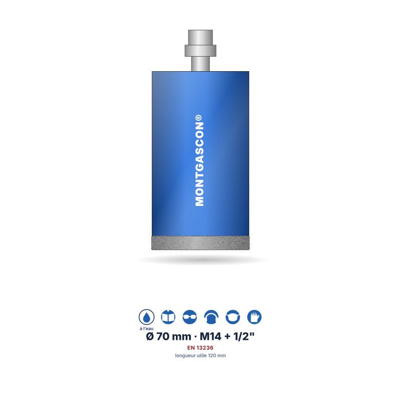 Foret diamant à l'eau Montgascon® carrelage et granit Ø 70 mm – M14 + 1/2"