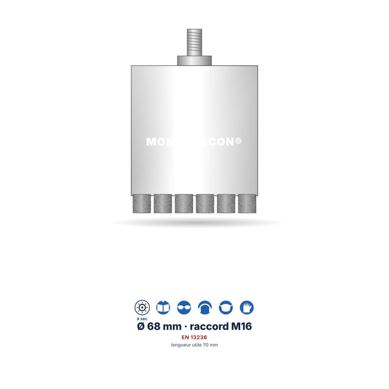 Trépan diamant laser Montgascon® Ø 68 mm – blanc, 8 segments