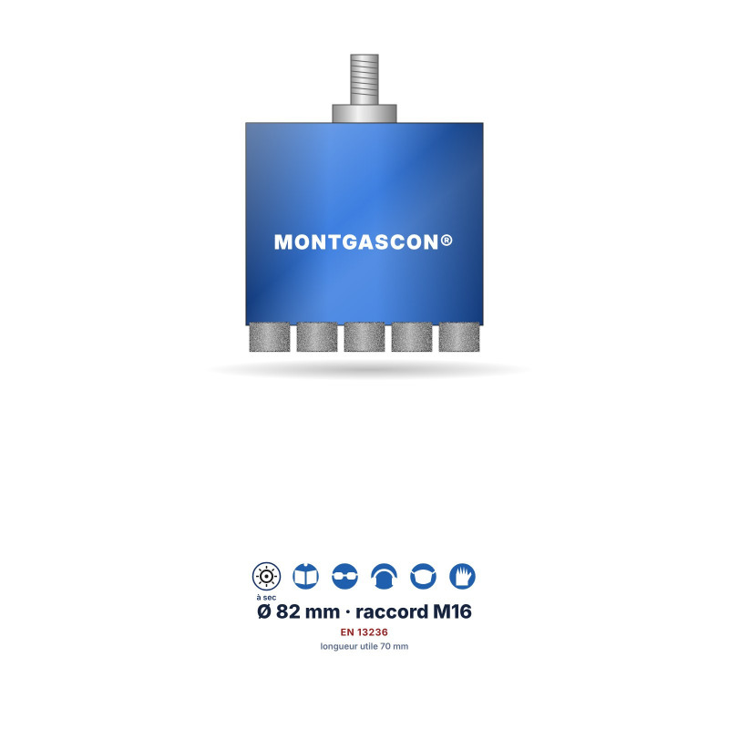 Trépan diamant laser maçonnerie Montgascon® Ø 82 mm – 5 segments