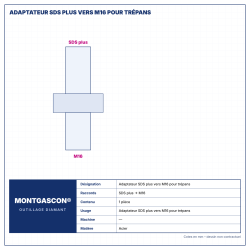 Plan technique coté – Adaptateur Montgascon® SDS plus vers M16 pour trépans