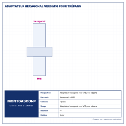 Plan technique coté – Adaptateur Montgascon® hexagonal vers M16 pour trépans